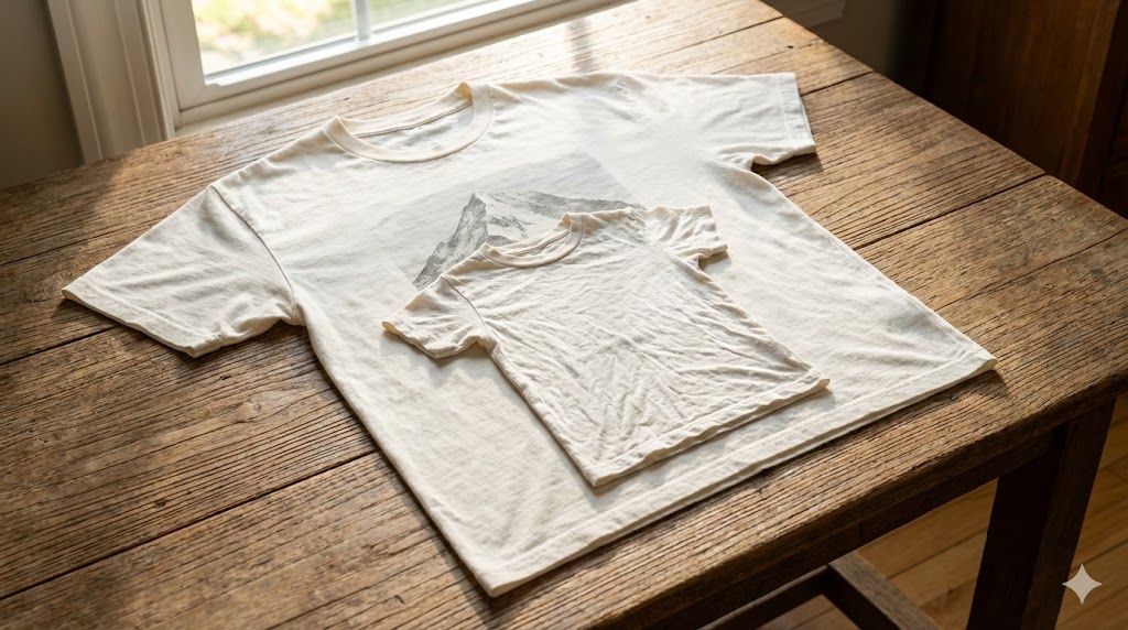 乾燥機にかける前と後の綿100%Tシャツのサイズ比較
