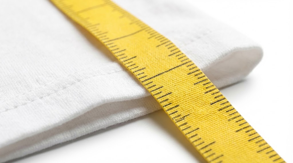 Tシャツの着丈の縮み具合をメジャーで計測している様子