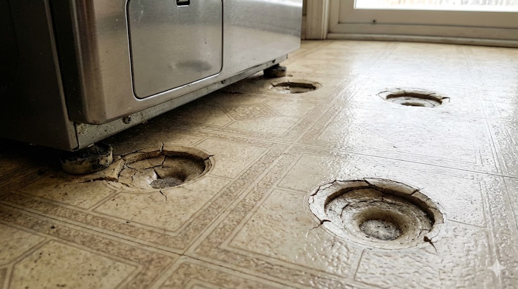 洗濯機の重さによる床のへこみ