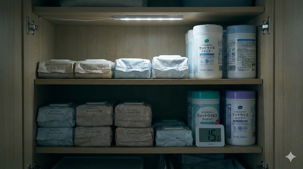 汚れた手でウェットティッシュ容器の取り出し口に触れようとしている様子