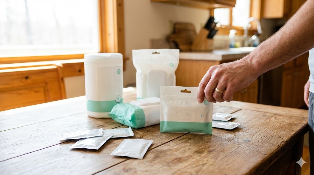 大容量ボトルから携帯用、個包装まで様々な種類のウェットティッシュの比較