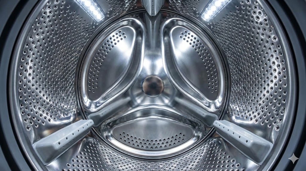 カビや汚れがなくピカピカに輝いている清潔な洗濯槽の内部
