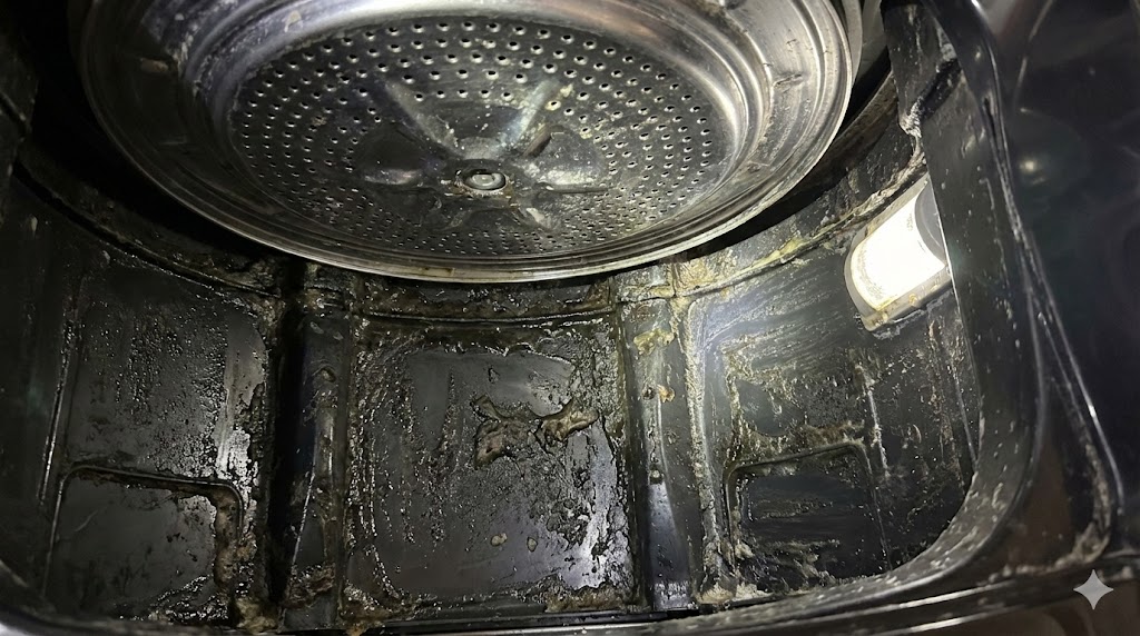 ビートウォッシュ洗濯槽の裏側に蓄積したカビや汚れの様子