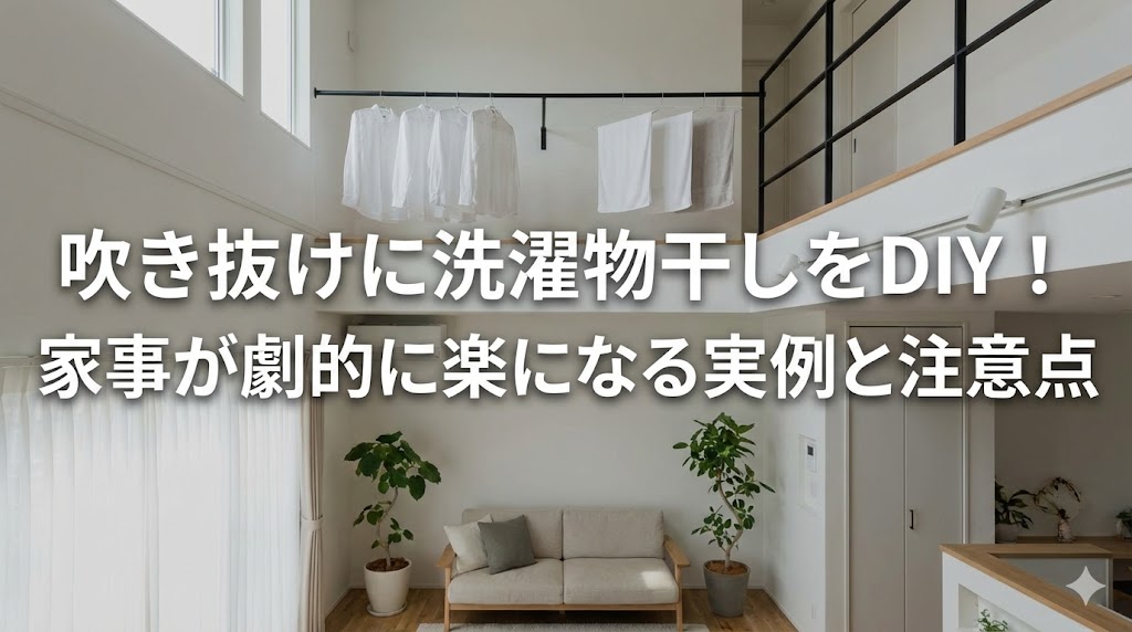 吹き抜けに洗濯物干しをDIY！家事が劇的に楽になる実例と注意点