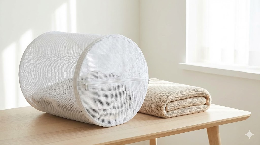 洗濯キャップの代用として使用する特大サイズの円柱型洗濯ネット