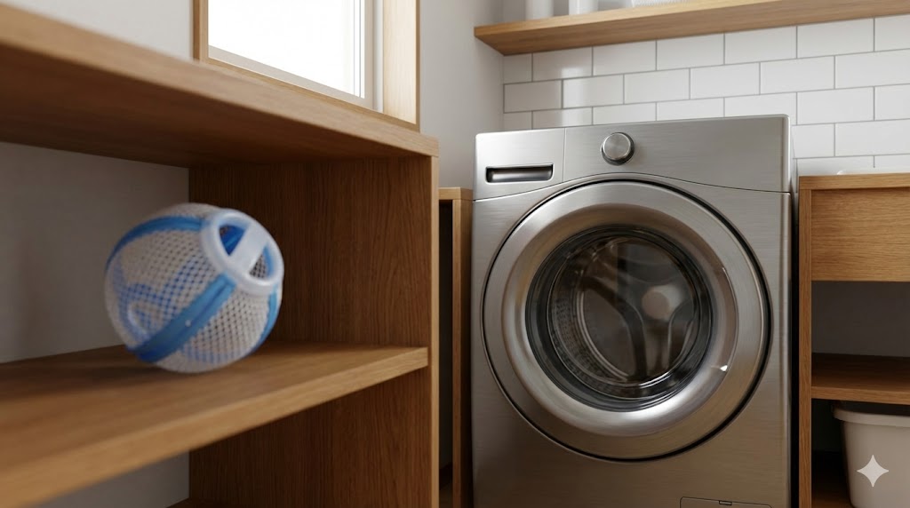 ドラム式洗濯機と使用上の注意が必要な浮くタイプのゴミ取りネット