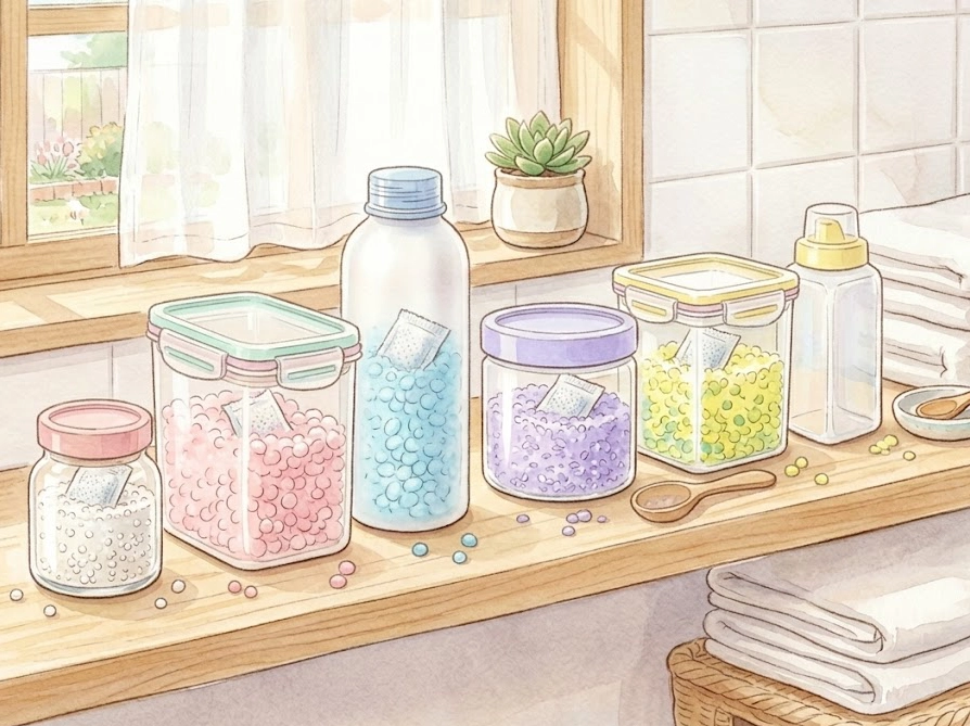 100均の密閉容器と乾燥剤で湿気対策を施した洗濯ビーズ