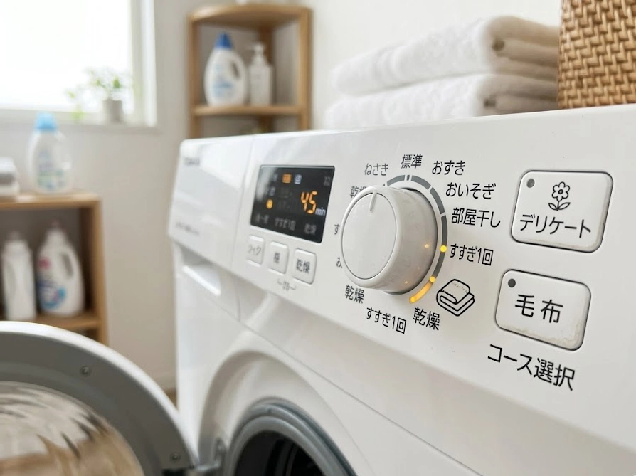 Nウォーム敷きパッドを洗う際に洗濯機のコースを設定する手元