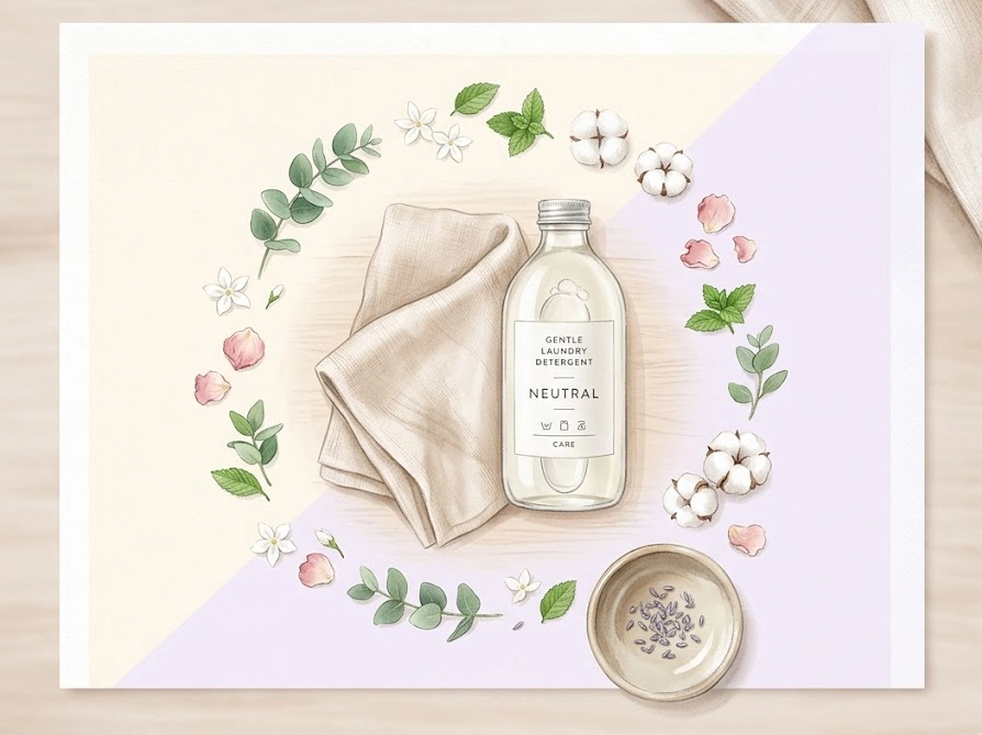 Nウォーム敷きパッドを傷めない中性洗剤と優しいケアのイメージイラスト