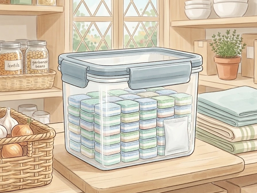 密閉容器に正しく保管されたタブレット型食洗機用洗剤