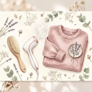 洗濯できない服のお手入れアイテムを描いた水彩風イラスト