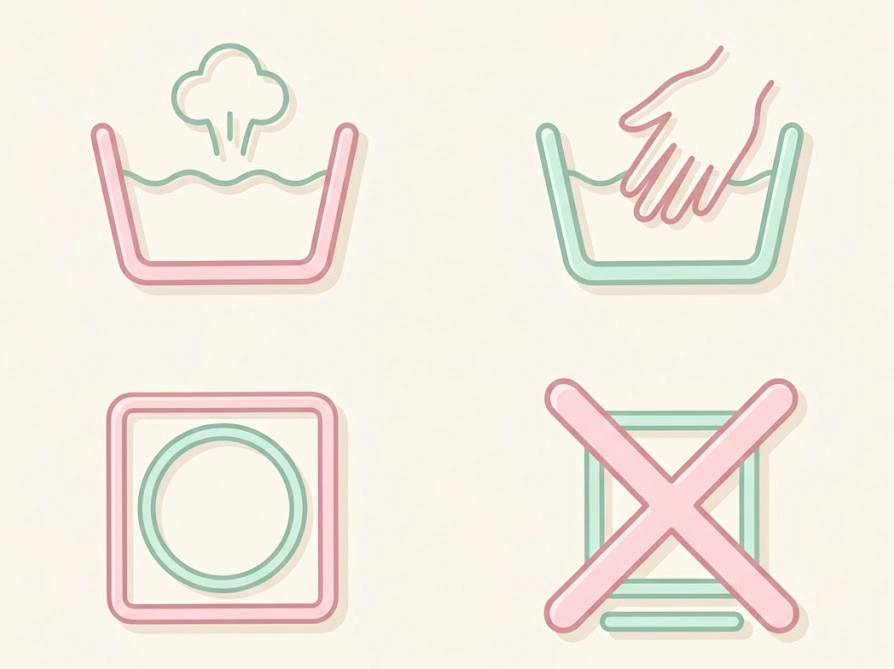 ダウンジャケットの洗濯表示マークの主要な記号をまとめたイラスト