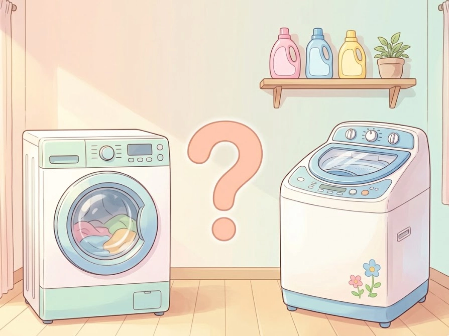 ドラム式洗濯機と縦型洗濯機を比較するイメージイラスト