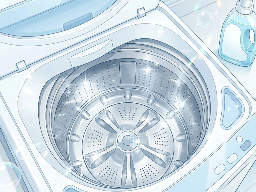 清潔に保たれた縦型洗濯機の洗濯槽を上から見たイラスト