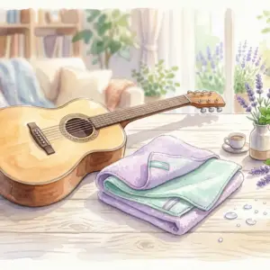 ギタークロスの洗い方を解説する記事のアイキャッチ画像（水彩風イラスト）