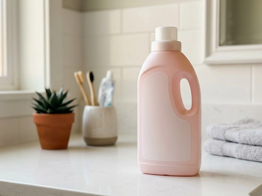 洗面台に置かれたおしゃれ着用中性洗剤のボトル