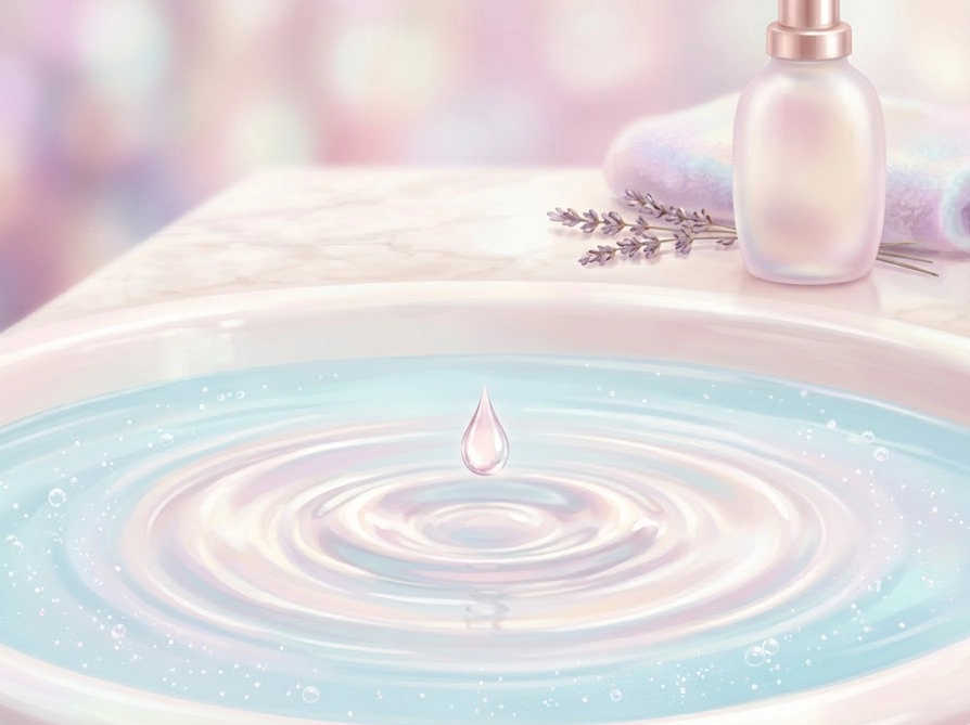 柔軟剤を一滴だけ水面に落とす瞬間のイメージイラスト