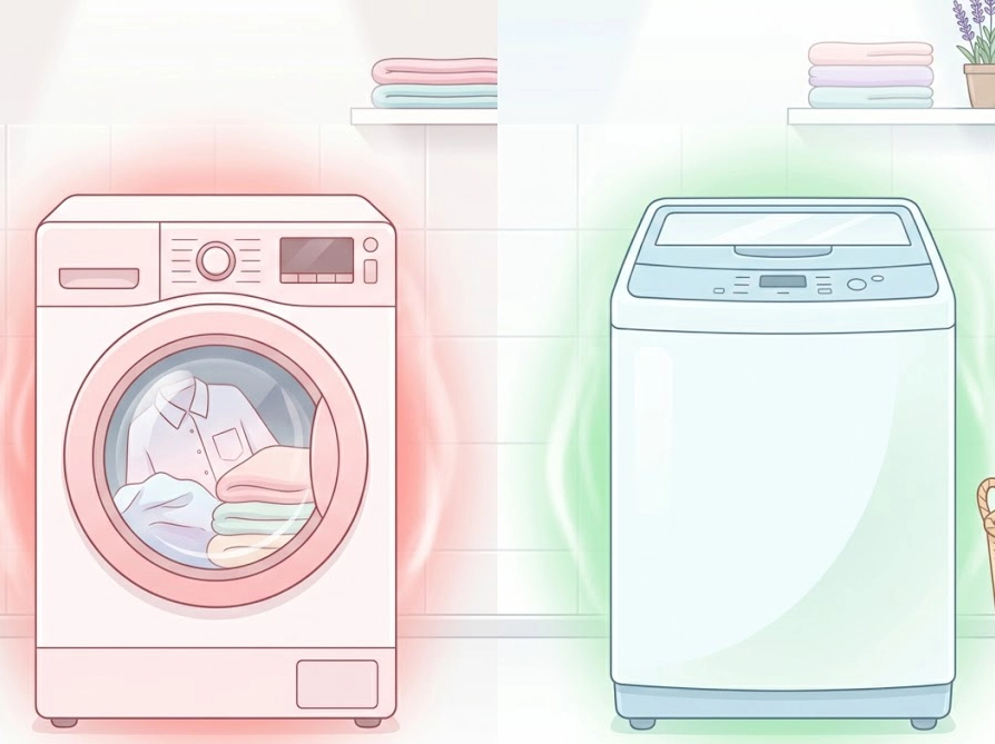 ドラム式洗濯機と縦型洗濯機の比較イラスト:まくらぼの枕には縦型が安全