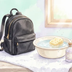 アークテリクスのリュックの洗い方を表す水彩風イラスト