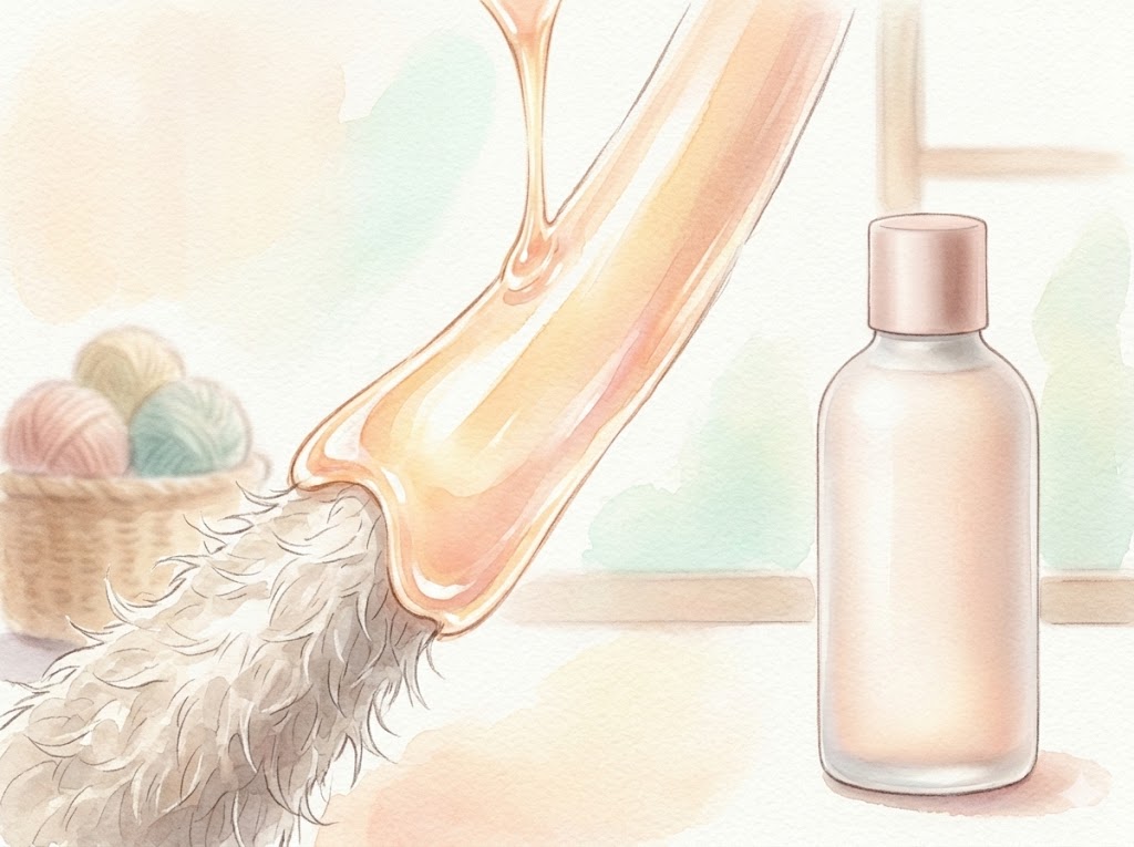 ウール繊維がリンスの成分でコーティングされ滑らかになるイメージイラスト