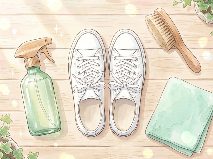 スニーカー洗いに必要なウタマロスプレーとブラシの準備道具一式