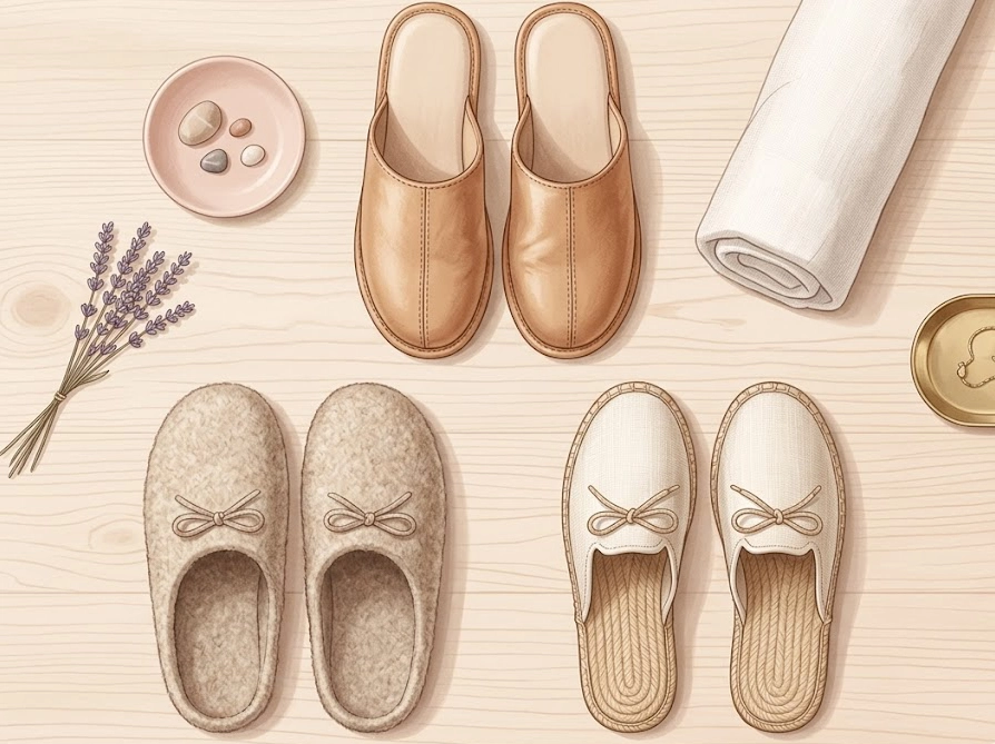 革・ウール・麻など水洗いできないルームシューズの素材別イラスト
