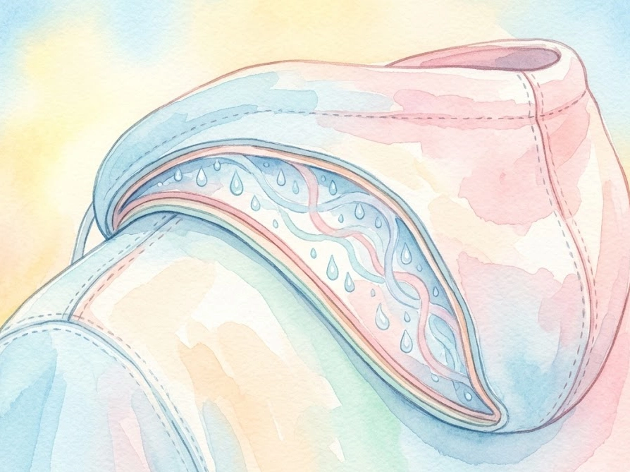 パーカーのフードと身頃の間に湿気がこもるメカニズムを示すイラスト