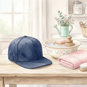 ニューエラキャップと洗濯グッズを水彩タッチで描いたアイキャッチイラスト