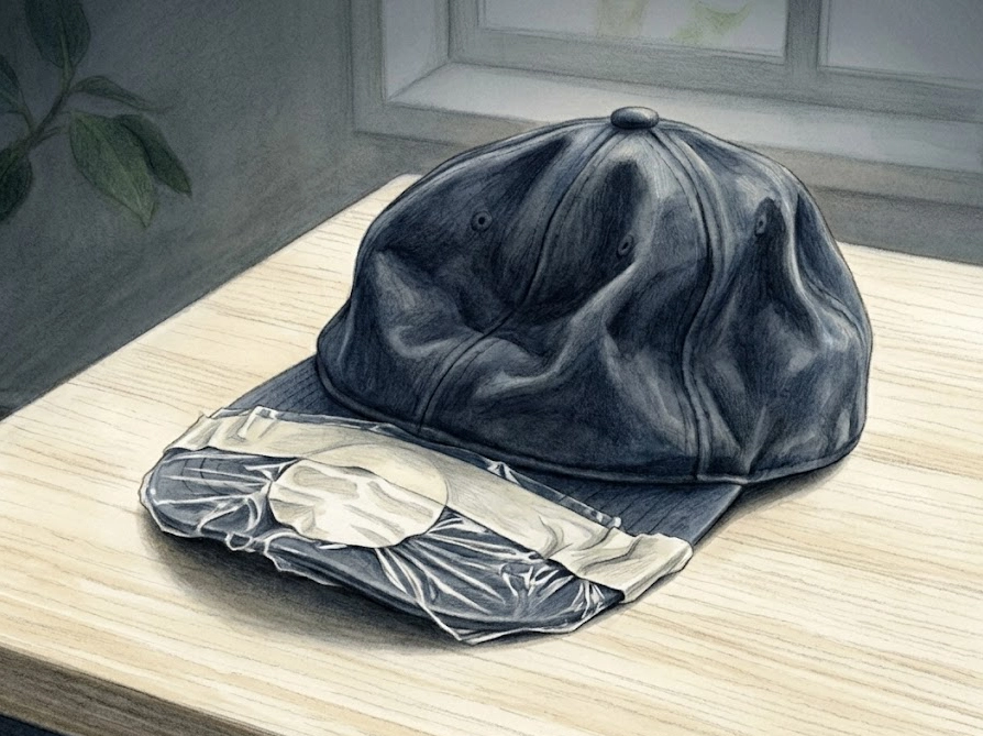 洗濯機で洗って型崩れしてしまったキャップのイラスト