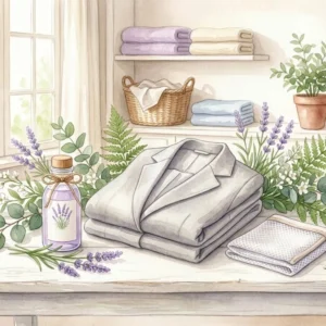 ユニクロ感動ジャケットの洗い方をイメージしたパステル調イラスト