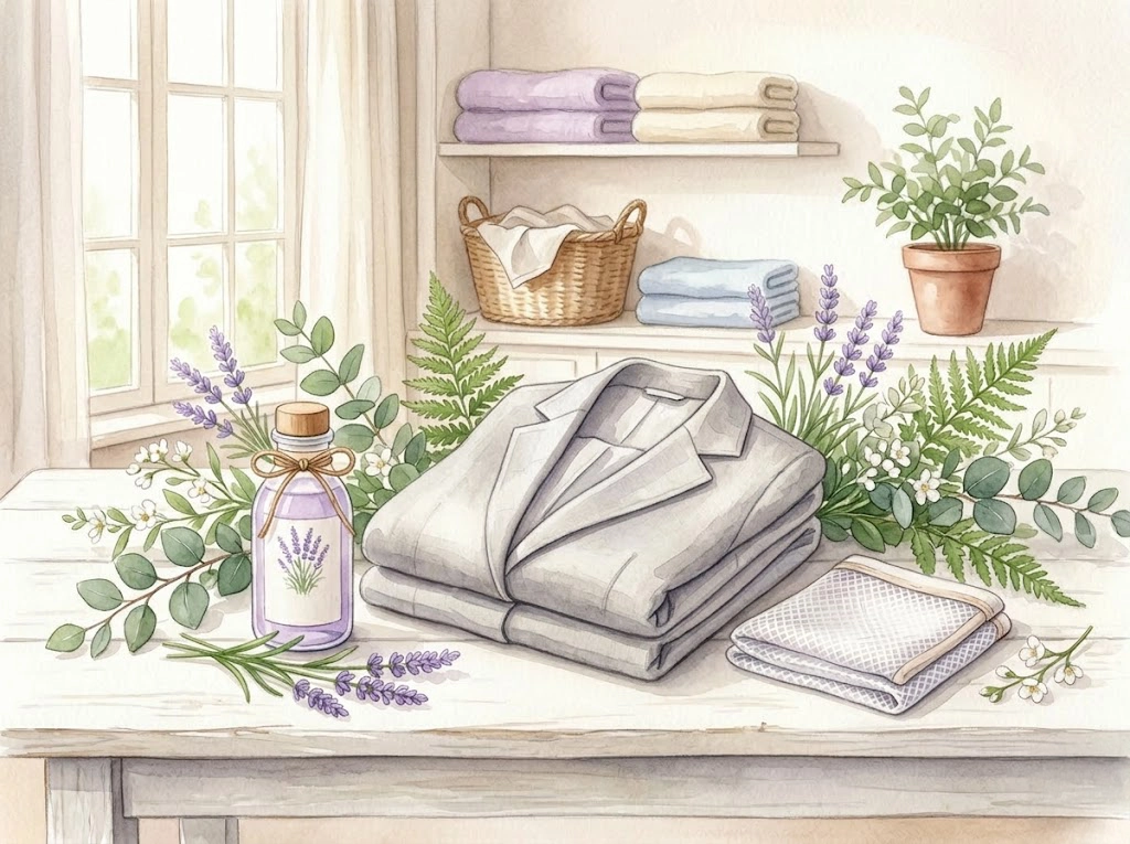 ユニクロ感動ジャケットの洗い方をイメージしたパステル調イラスト