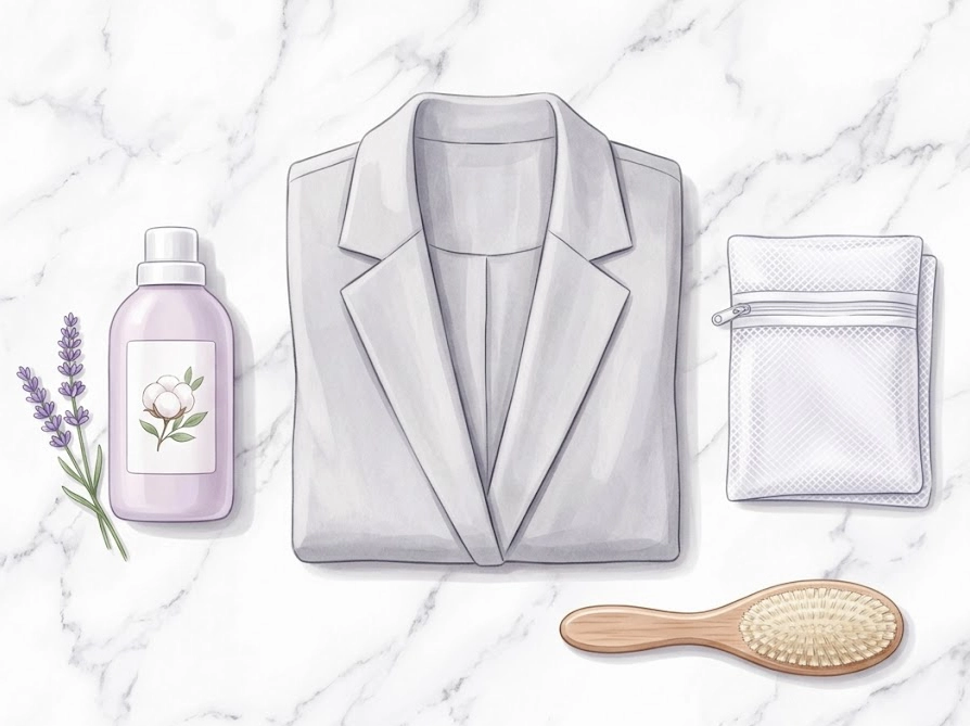 感動ジャケットの洗濯に必要な洗濯ネットや中性洗剤などの準備アイテム一式