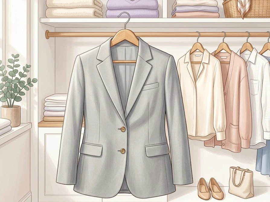 きれいにお手入れされた感動ジャケットが整ったクローゼットに収納されている様子