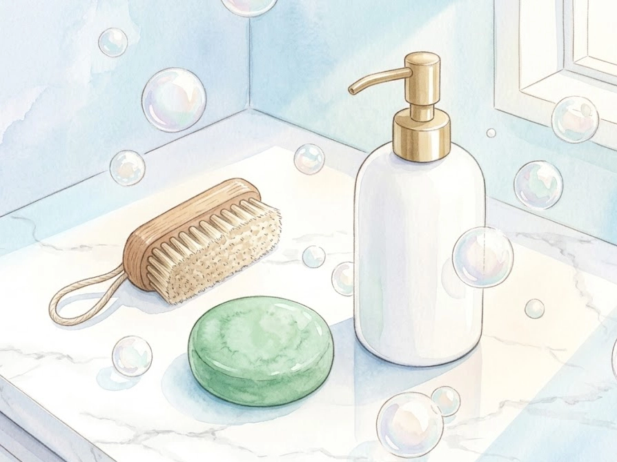 ウタマロ石鹸（固形）とウタマロリキッドのイラスト｜靴洗いに最適な洗剤