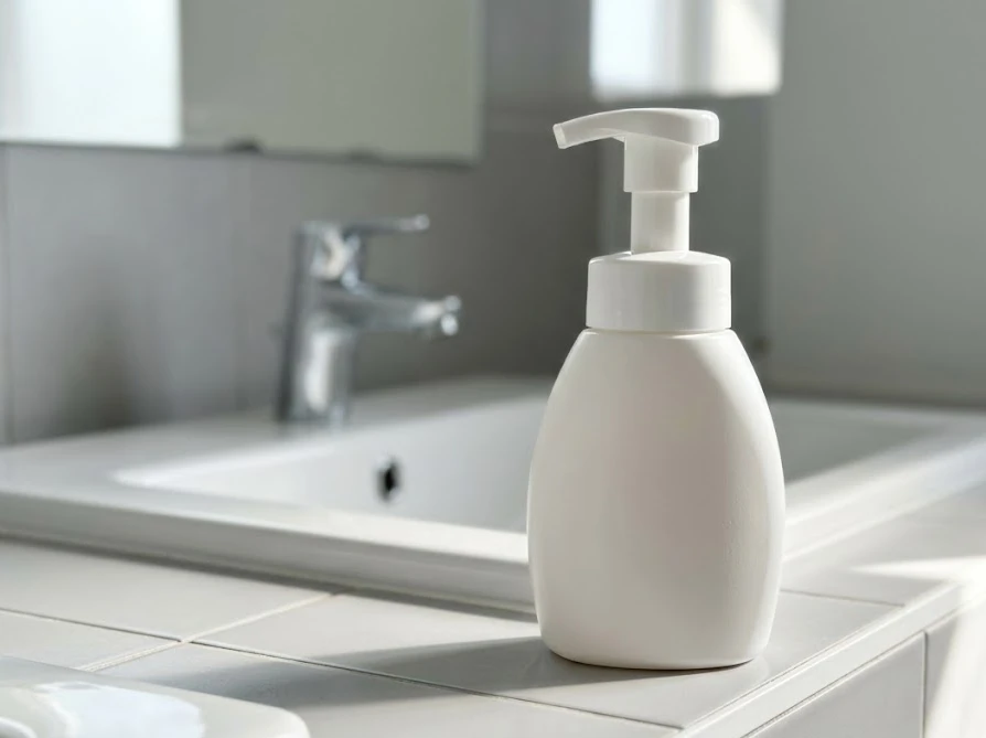 トイレの洗面台に置かれたハンドソープを使った染み抜きの初期対応