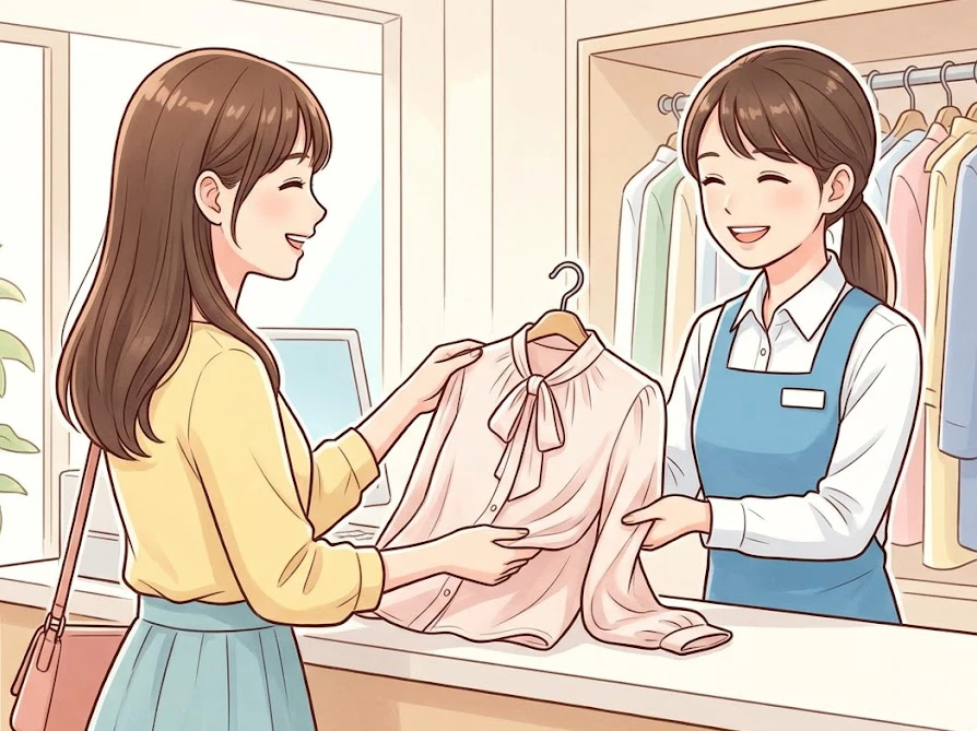 無理な染み抜きを避け、デリケートな服をクリーニング店へ預ける様子