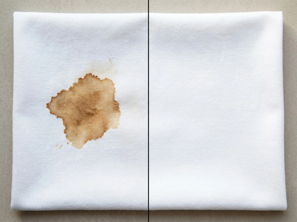 酸素系漂白剤の浸け置き洗いでコーヒーのシミが綺麗に落ちた比較