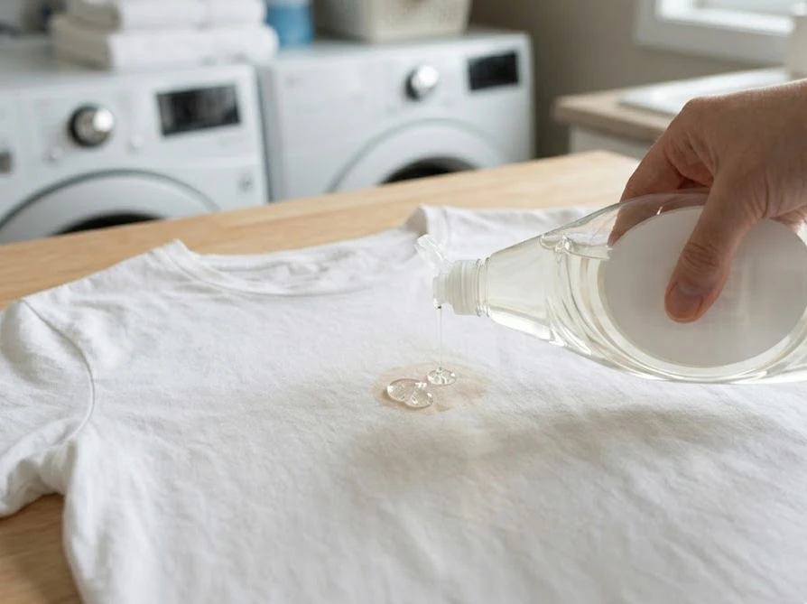 洗濯後に残ったコーヒーのシミに台所用洗剤を垂らして落とす合わせ技