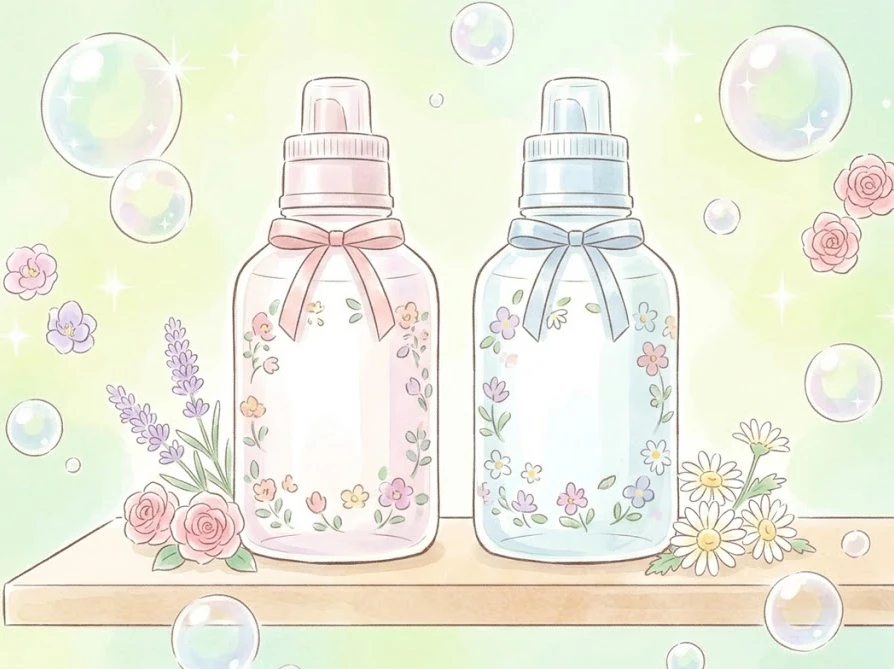 ワイドハイターとオキシクリーンの違いを表す2種類の漂白剤ボトル