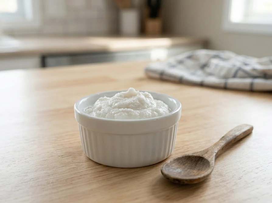 コーヒーのシミを落とすために重曹と台所用洗剤と漂白剤を混ぜ合わせた特製ペースト