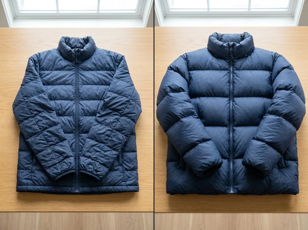 低温乾燥とテニスボールの裏技でペチャンコのダウンがフワフワに復活する比較