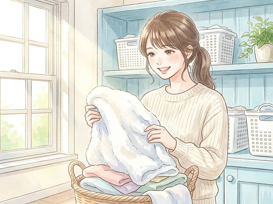 コインランドリーの低温乾燥を活用して大切な洋服をフワフワに仕上げて喜ぶ女性