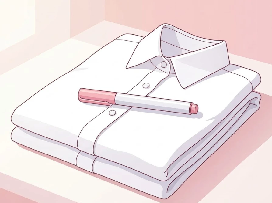 綺麗に畳まれた白いシャツと携帯用シミ抜きペン