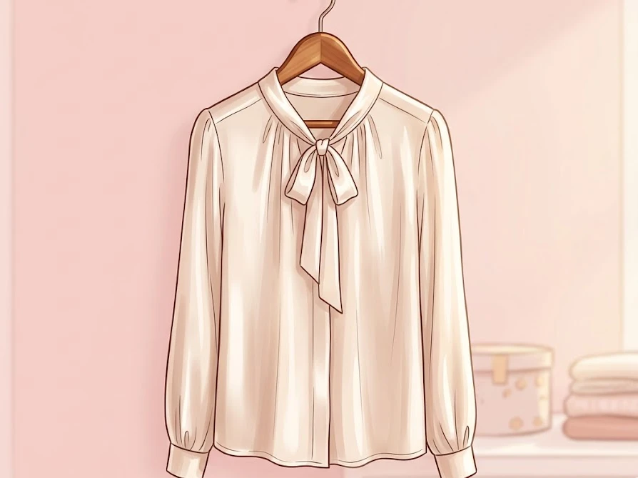 ハンガーに掛けられた水洗い不可のシルクのブラウス