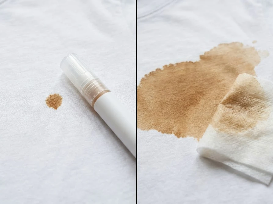 ピンポイントの汚れに向くペンタイプと、広範囲の汚れに便利なシートタイプの染み抜きアイテムの使い分け