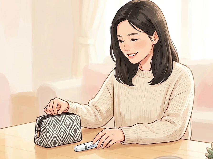 セリアなどで買えるデザイン性が高くおしゃれな携帯用染み抜きアイテムと、お気に入りのメイクポーチ