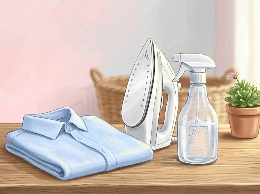 乾いた服の生乾き臭を消すために必要なアイロンと霧吹きなどの準備アイテム