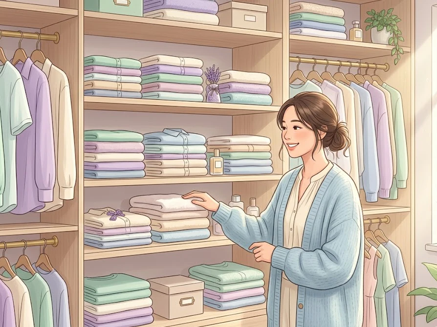 理想的な香りに仕上がったお気に入りの衣類が綺麗に並んだクローゼット