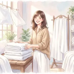 ラボン自動投入設定のアイキャッチ。柔らかな日差しと清潔な洗濯物の風景