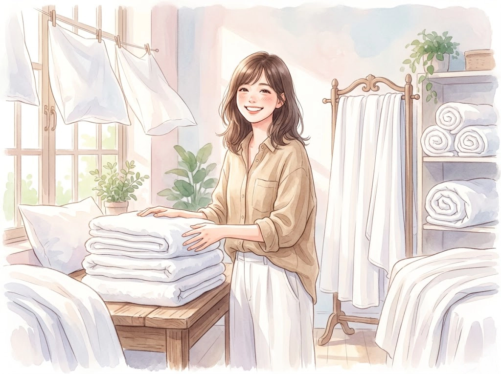 ラボン自動投入設定のアイキャッチ。柔らかな日差しと清潔な洗濯物の風景